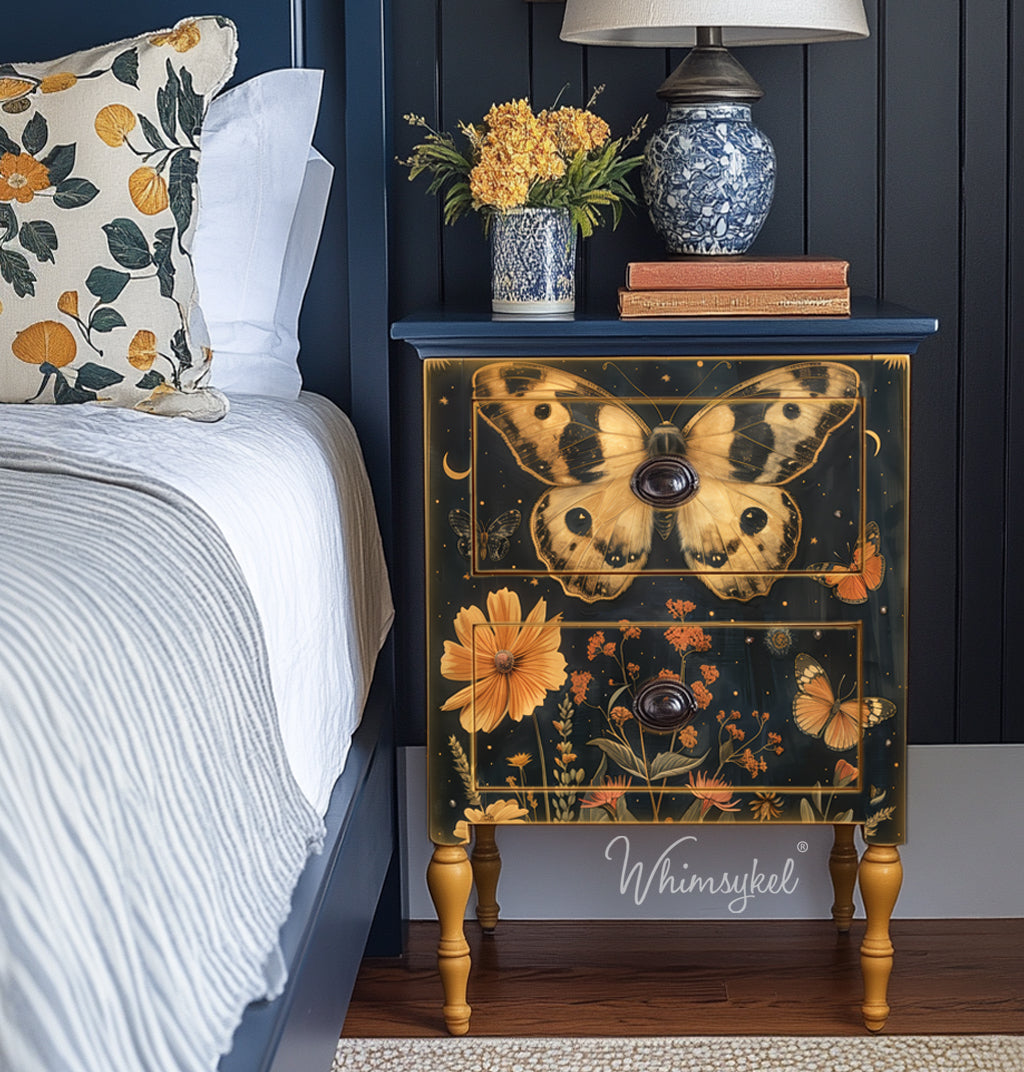 Midnight Moth | 18 lb Whimsykel Decoupage Tissue Paper | 21x29 Inches