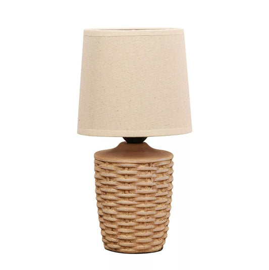Basket Weave Table Lamp with Beige Linen Shade