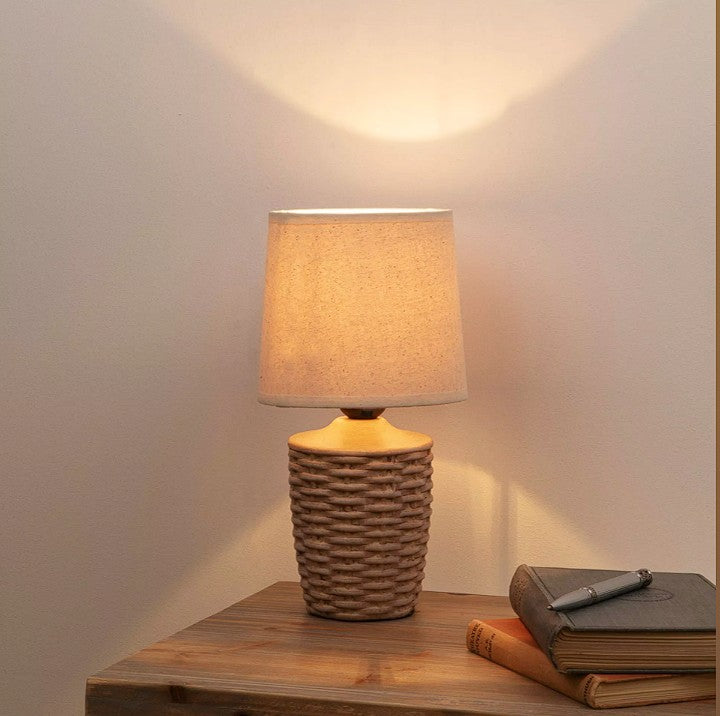 Basket Weave Table Lamp with Beige Linen Shade
