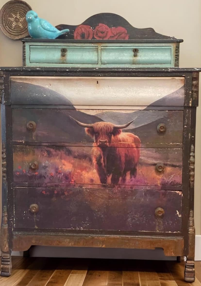 Flora Highland Cow Whimsykel Designs Decoupage Tissue Paper Art Supplies for DIY Crafts