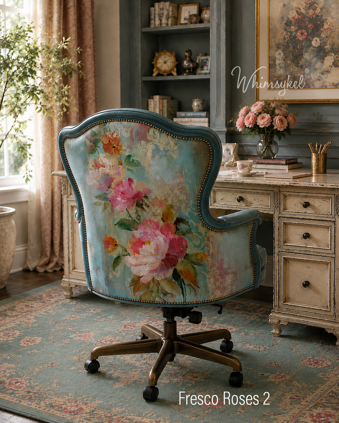 Whimsykel decoupage paper Fresco Roses example used on  chair