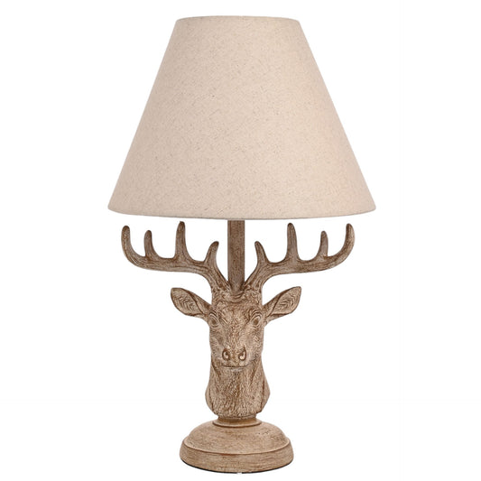Hestia Wood Effect Stags Head Table Lamp 18"