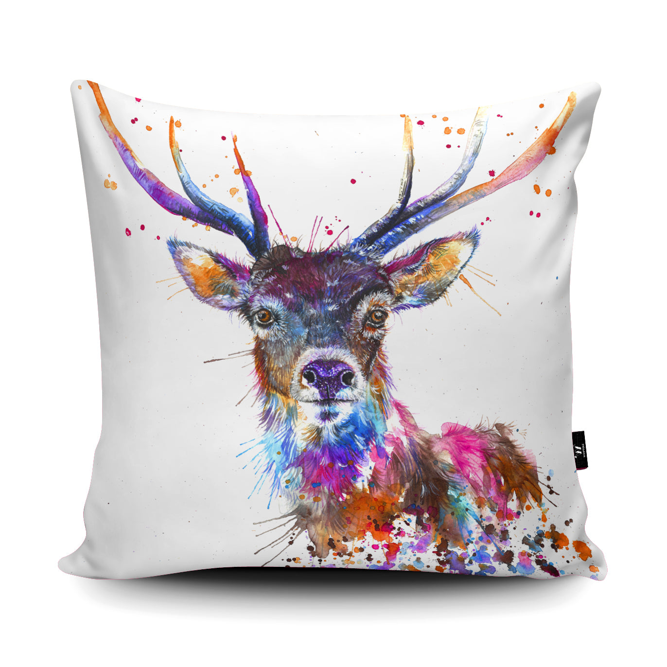 WRAPTIOUS Vegan-Suede Cushion - Splatter Rainbow Stag