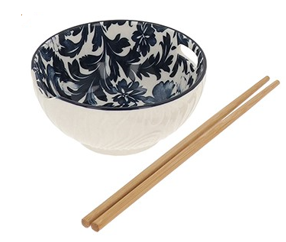 Tuscany Dark Blue Ramen Bowl With Chop Sticks - Choice of 3 Patterns