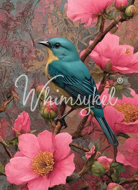 Songbird Blooms | 18 lb Whimsykel Decoupage Tissue Paper | 21x29 Inches